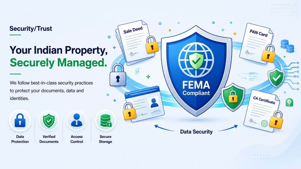 Security and trust illustration with documents and a shield.